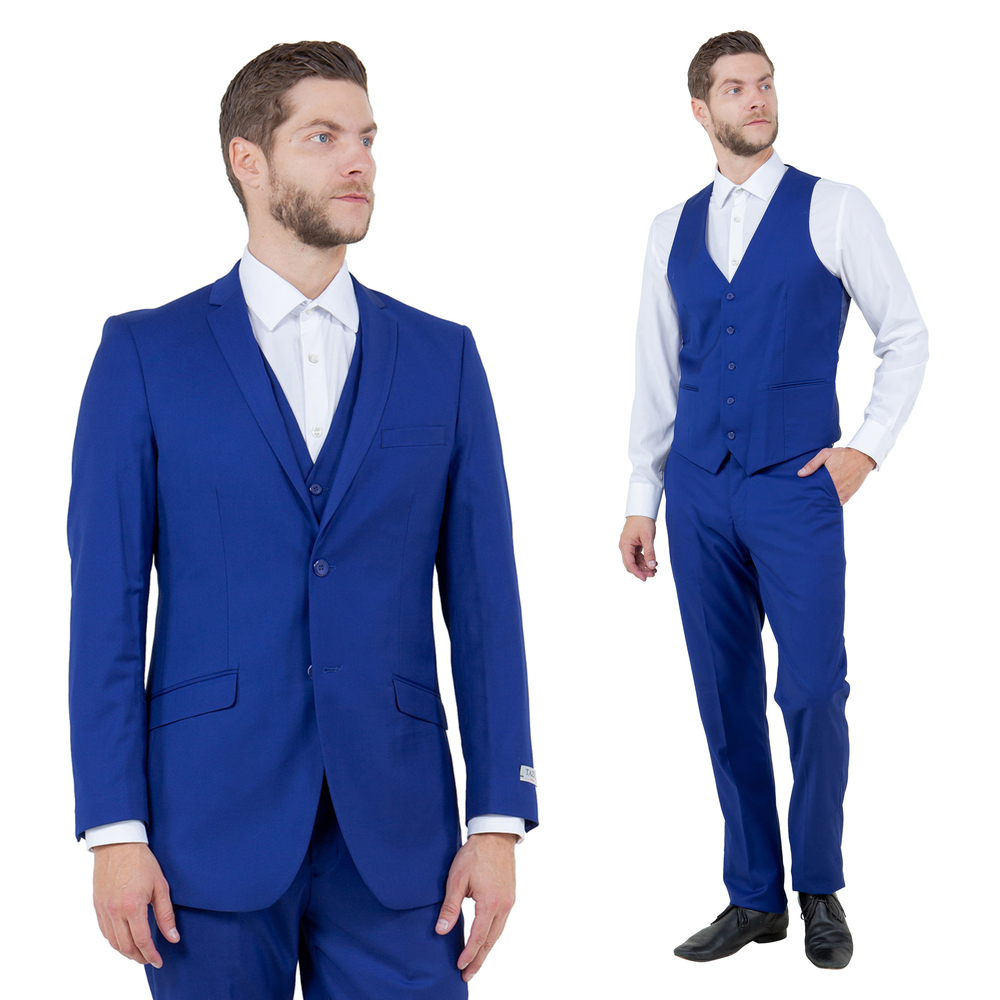 Slim Fit 3pc Mens Suit Set by Tazzio, Royal Blue